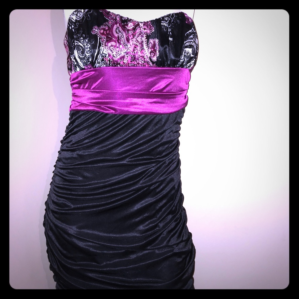 Pink & Black Strapless Dress